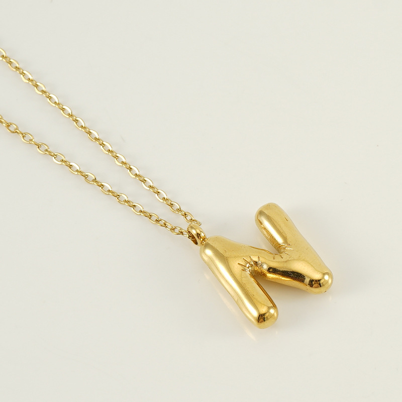 Or / Collier avec pendentif pour femme en acier inoxydable plaqué or 18 carats avec lettre N simple série 1 pièce Image14